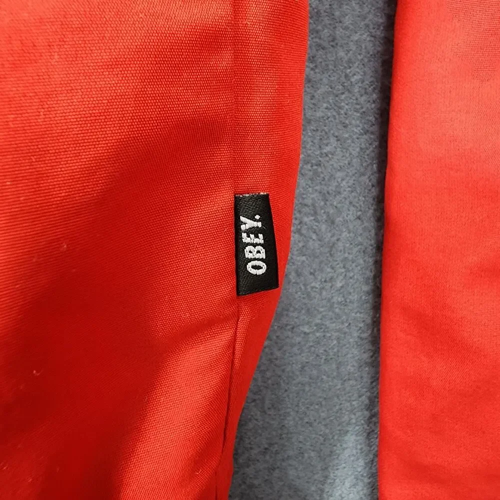 OBEY Worldwide Mens Jacket Large Red Windbreaker Hooded Outdoor Hiking Gorpcore